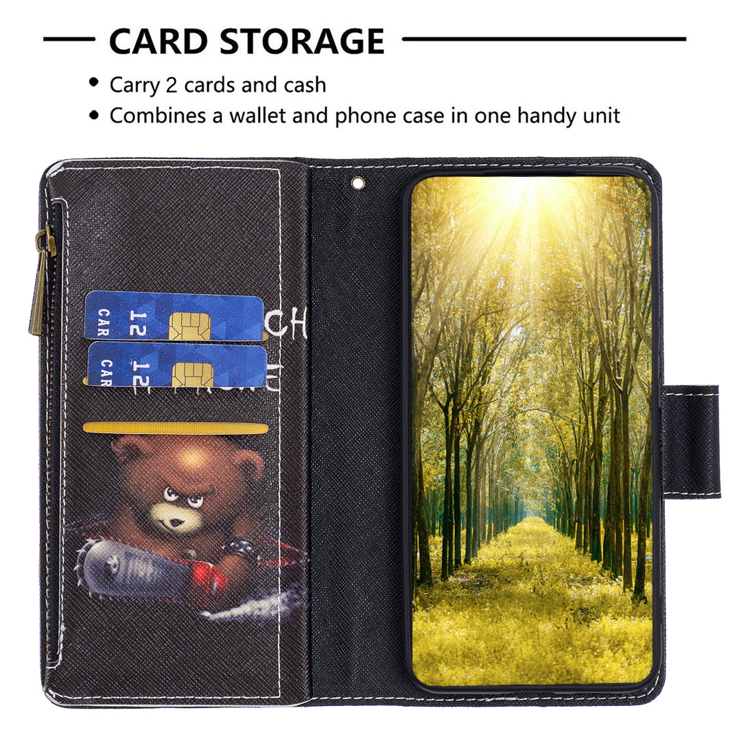 For Samsung Galaxy M14 5G BF03 Zipper Wallet Leather Phone Case Pattern Printing Wallet Stand Cover