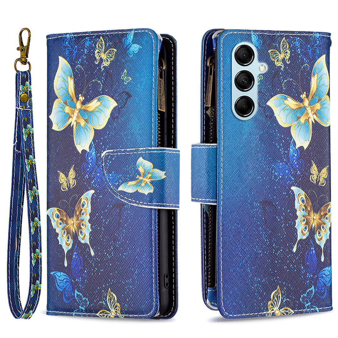 For Samsung Galaxy M14 5G BF03 Zipper Wallet Leather Phone Case Pattern Printing Wallet Stand Cover
