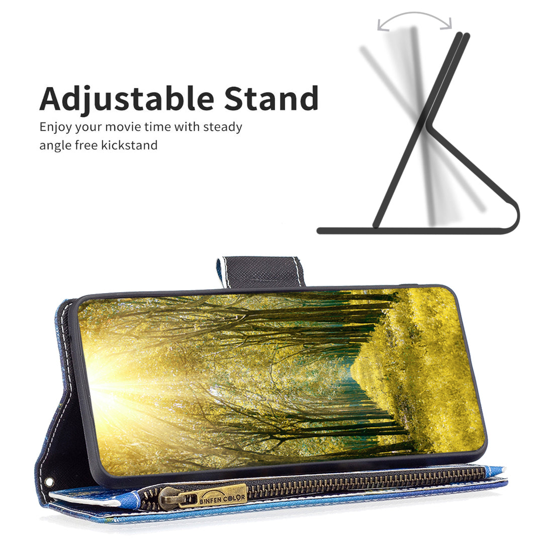 For Samsung Galaxy M14 5G BF03 Zipper Wallet Leather Phone Case Pattern Printing Wallet Stand Cover