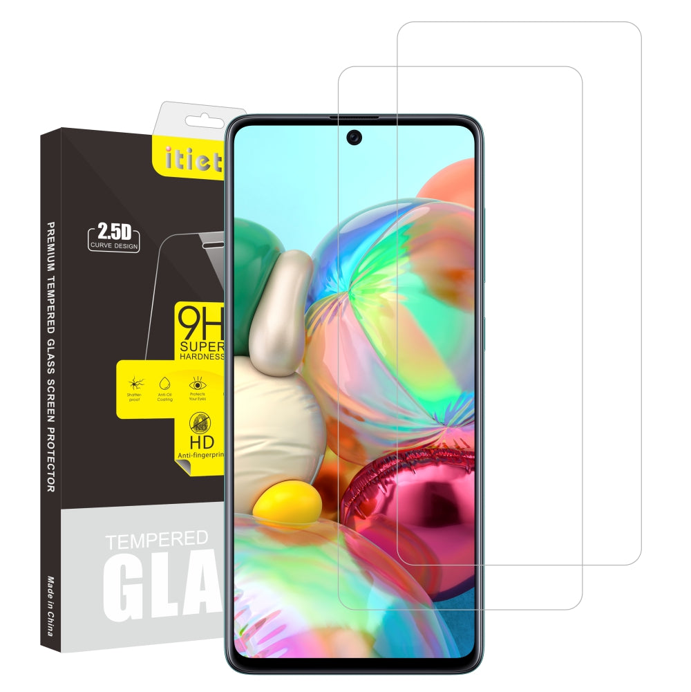 2Pcs Set ITIETIE 2.5D 9H Tempered Glass Screen Film for Samsung Galaxy A71 SM-A715