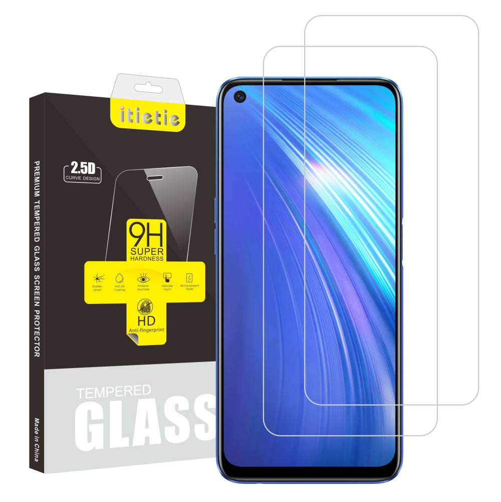 ITIETIE 2Pcs Set ITIETIE 2.5D 9H Tempered Glass Screen Film Cover for Realme 6