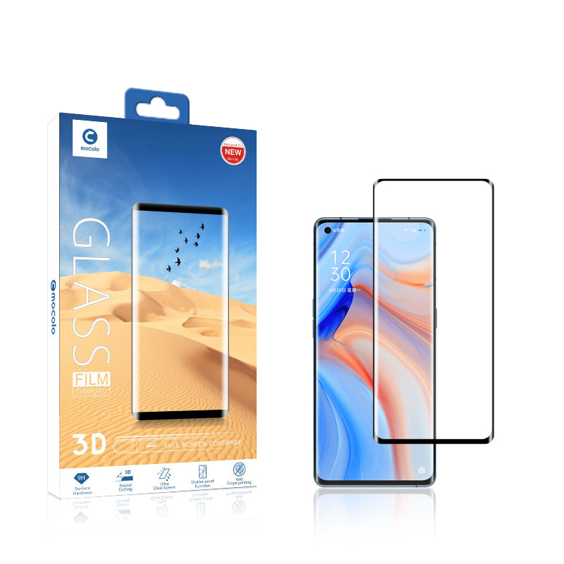 MOCOLO 3D Curved Screen Protector for OnePlus 8 Oppo Reno 3 Pro 5G Reno4 Pro 5G Reno 5 Pro 5G, Full Coverage Full Glue HD Tempered Glass Film