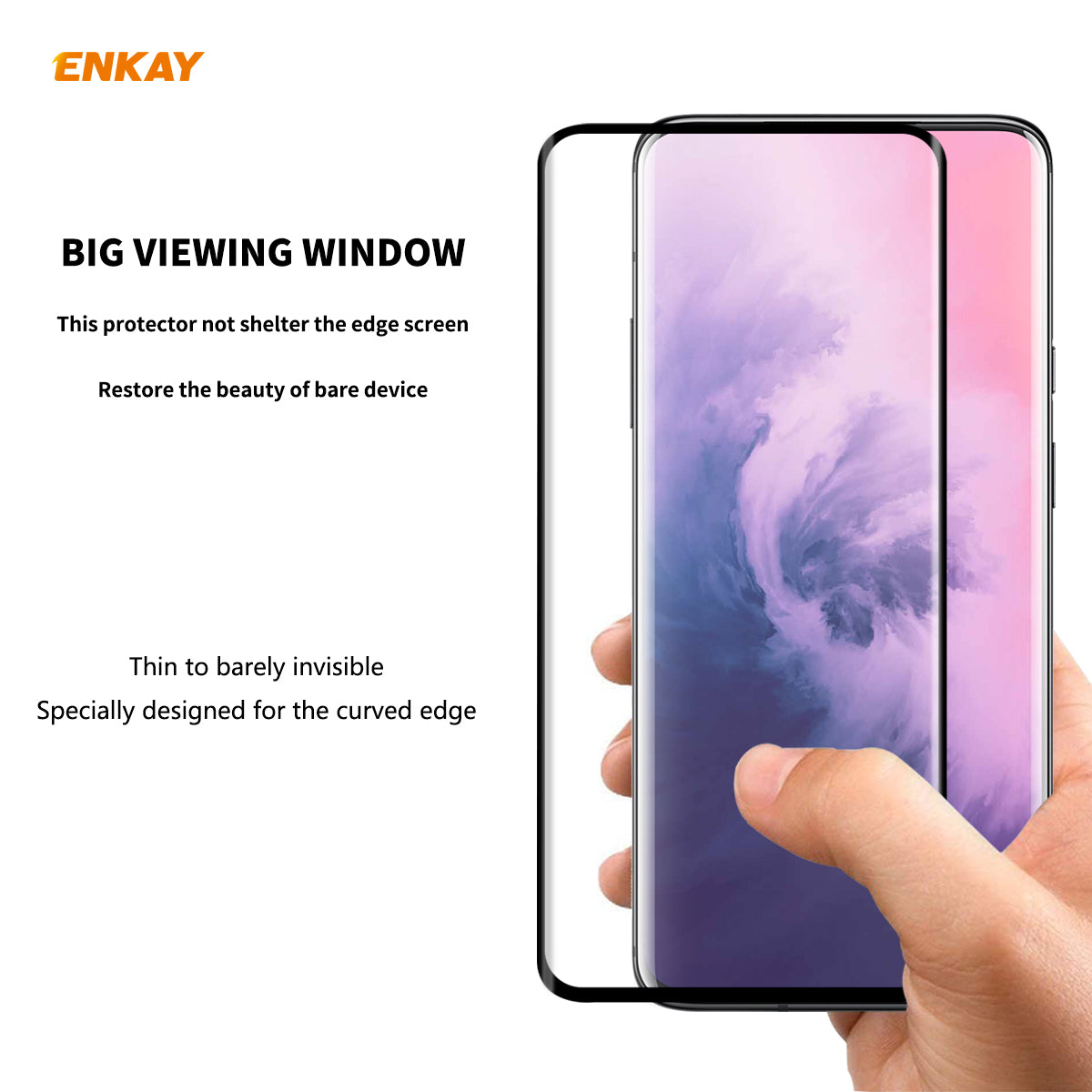 ENKAY 0.26mm 9H 3D Curved Full Glue Tempered Glass Full Screen Film for OnePlus 7T Pro 7 Pro