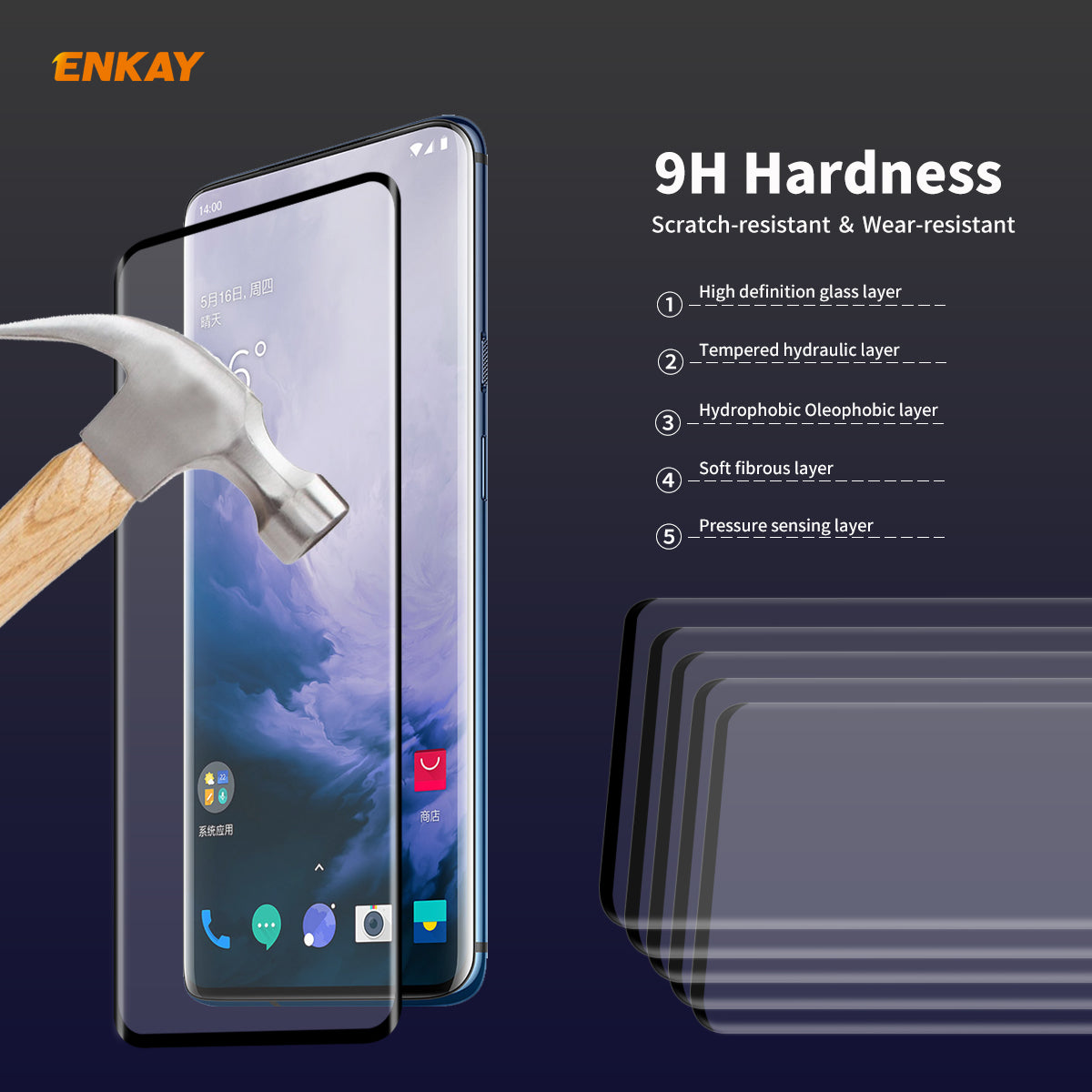 ENKAY 0.26mm 9H 3D Curved Full Glue Tempered Glass Full Screen Film for OnePlus 7T Pro 7 Pro