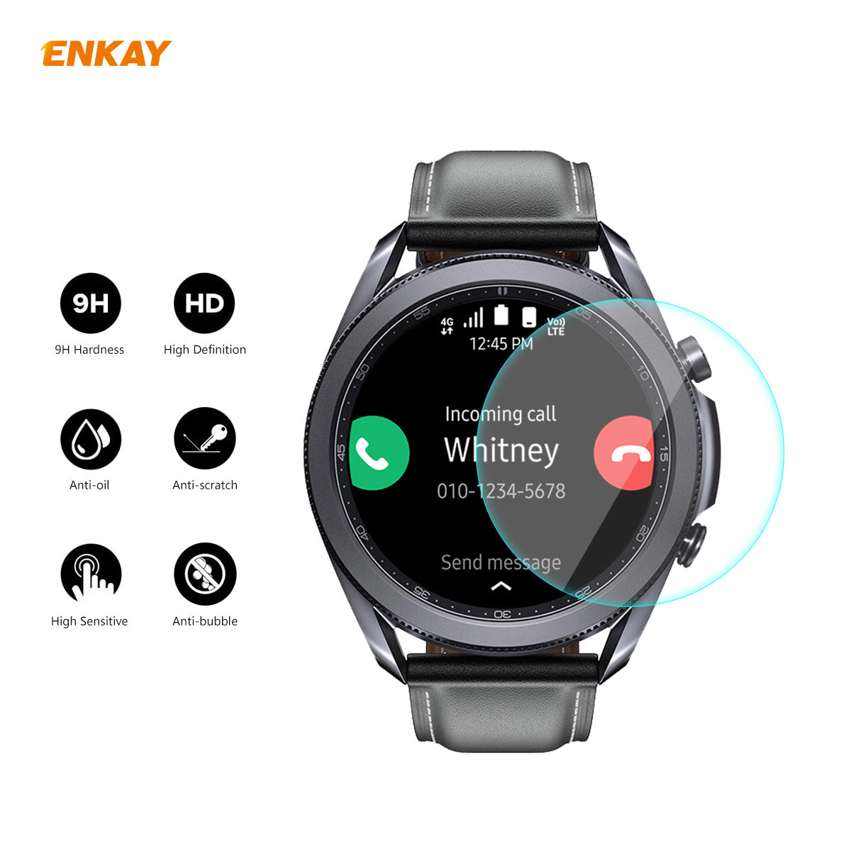 HAT PRINCE 0.2mm 9H 2.15D Arc Edge Tempered Glass Watch Screen Film for Samsung Galaxy Watch 3 45mm