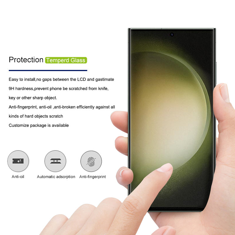 MOCOLO HD Screen Protector For Samsung Galaxy S23 Ultra 3D Curved Edges Full Glue Anti-fingerprint Tempered Glass Film - Black