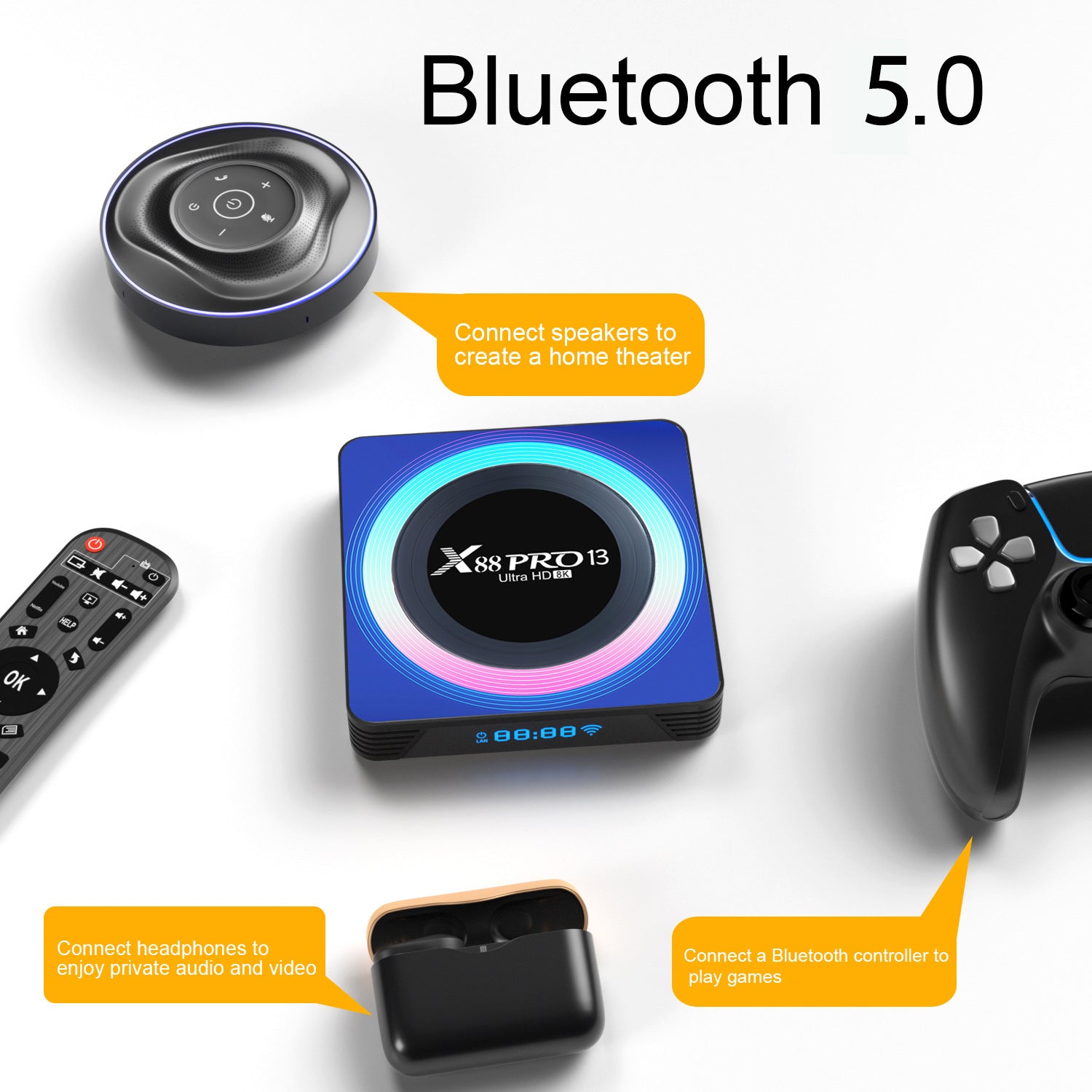 X88 Pro 13 8K Ultra HD Android 13.0 Smart TV Box with Remote Control (2GB 16GB)