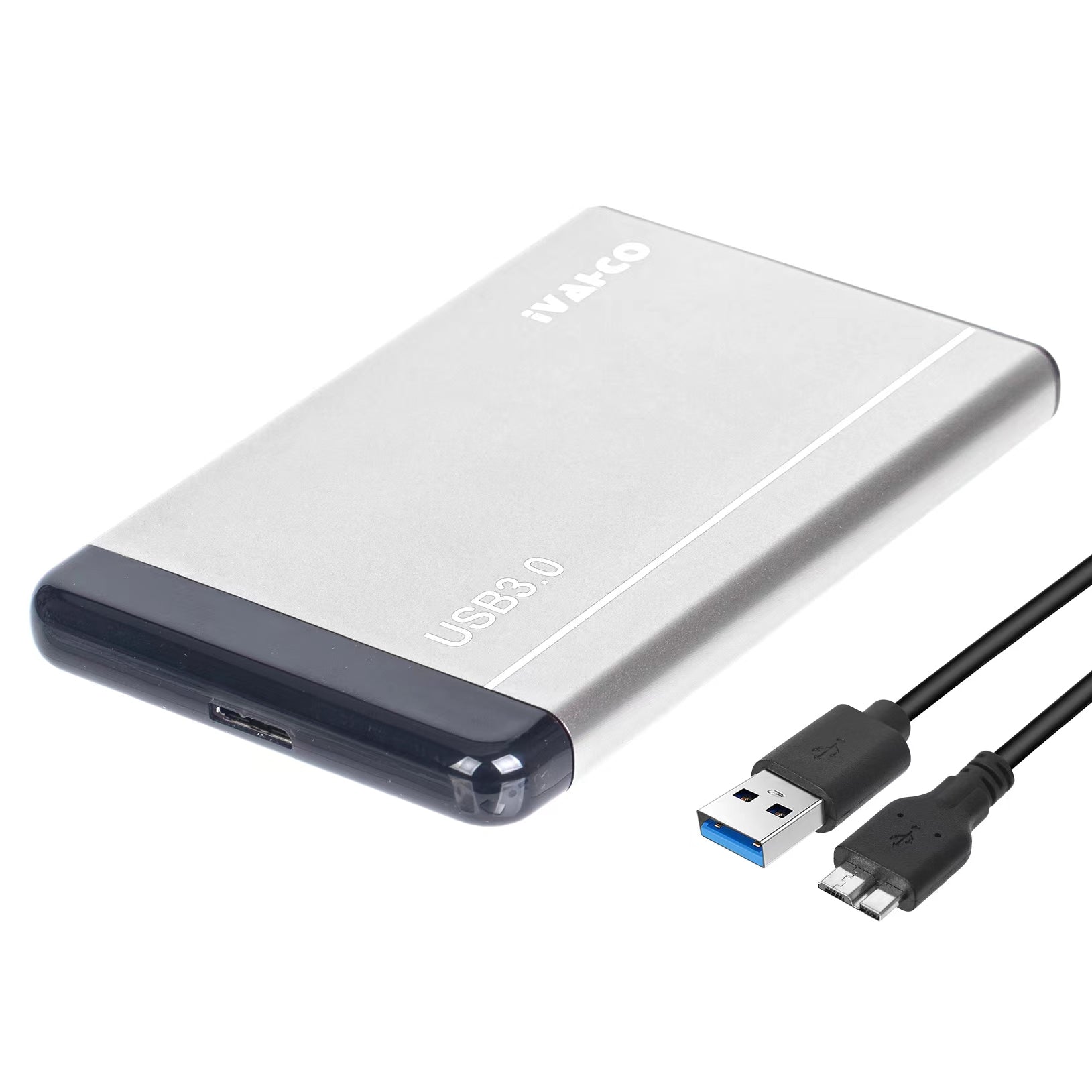 IVAHCO 500GB 2.5 Portable USB3.0 Hard Disk Enclosure Matte HDD External Case Hard Drive Box with Data Cable Grey