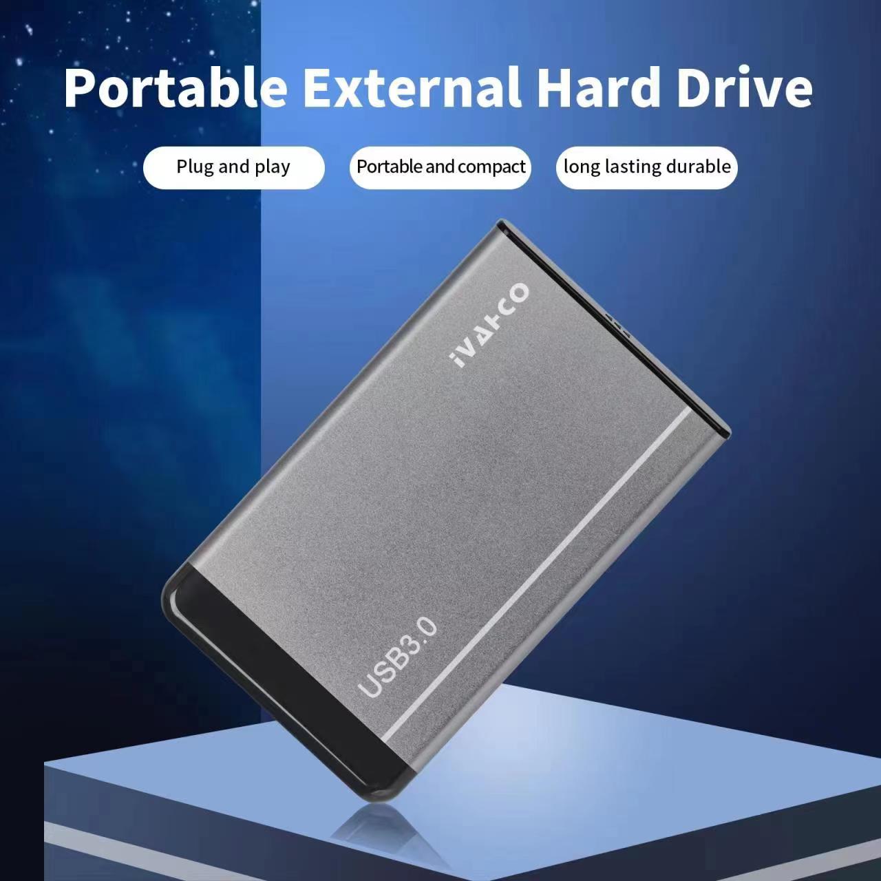 IVAHCO 500GB 2.5 Portable USB3.0 Hard Disk Enclosure Matte HDD External Case Hard Drive Box with Data Cable Grey