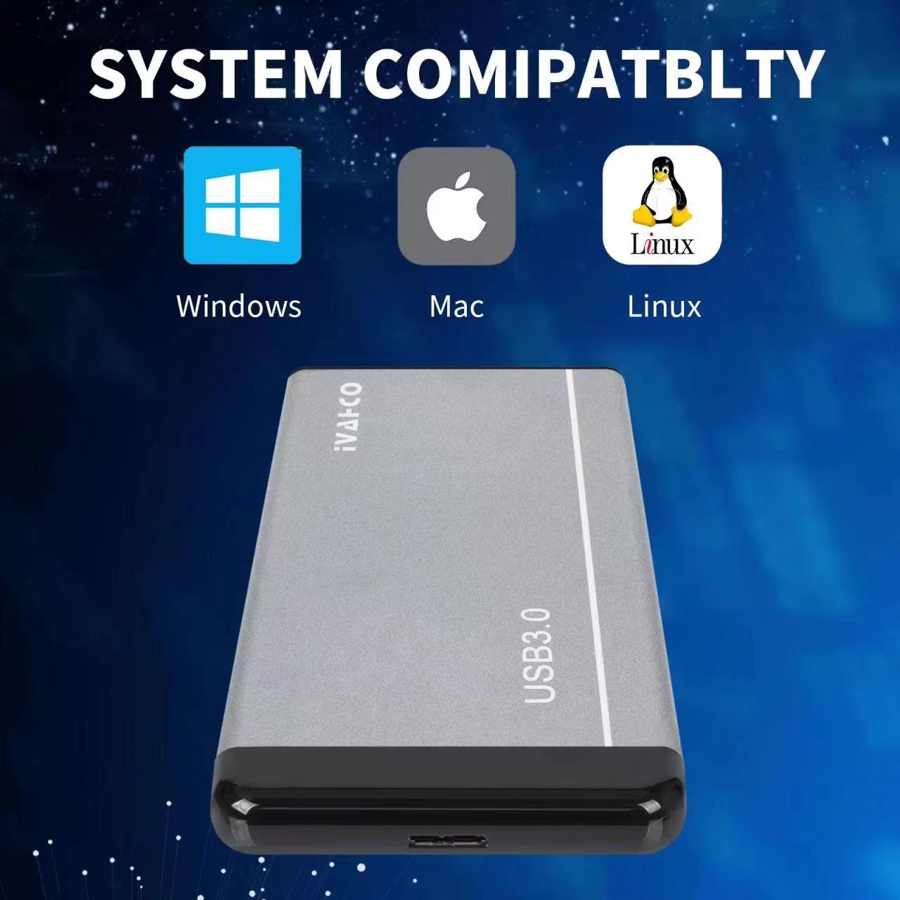 IVAHCO 500GB 2.5 Portable USB3.0 Hard Disk Enclosure Matte HDD External Case Hard Drive Box with Data Cable Grey
