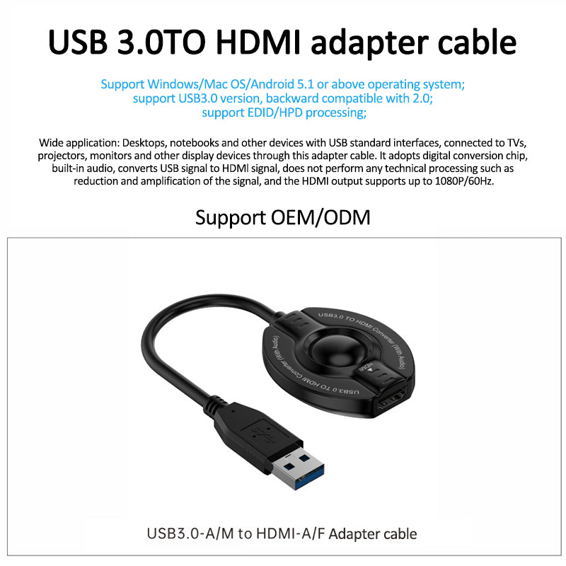 V05 HD 1080P/60Hz Converter USB3.0 to HDMI Adapter Cable USB HD Converter