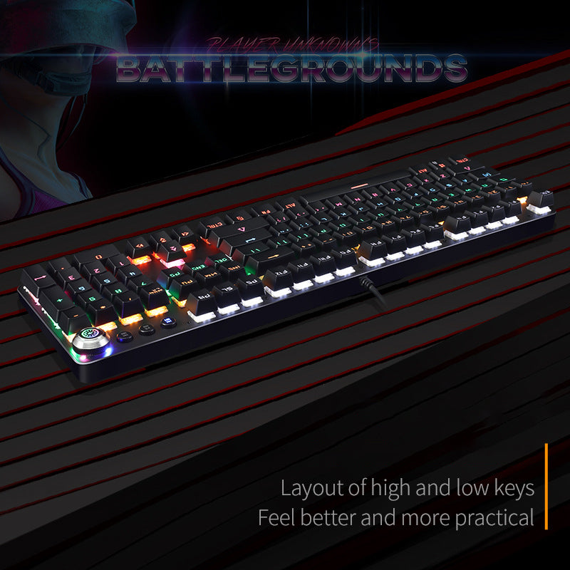BAJEAL 902 104-Keys Wired Gaming Keyboard Rotary Knob Blue Switch Mechanical Keyboard with Lights for E-Sports
