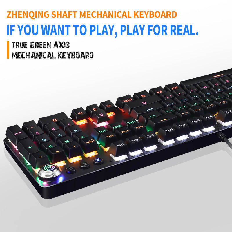 BAJEAL 902 104-Keys Wired Gaming Keyboard Rotary Knob Blue Switch Mechanical Keyboard with Lights for E-Sports