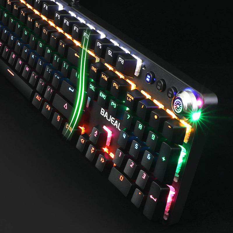 BAJEAL 902 104-Keys Wired Gaming Keyboard Rotary Knob Blue Switch Mechanical Keyboard with Lights for E-Sports