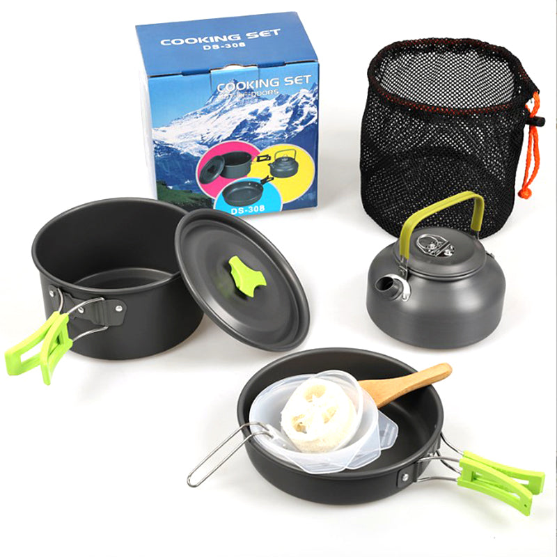 HALIN DS-308 Portable Handle Pan Camping Pot Cookware Set for 2-3 People (No FDA BPA-Free)
