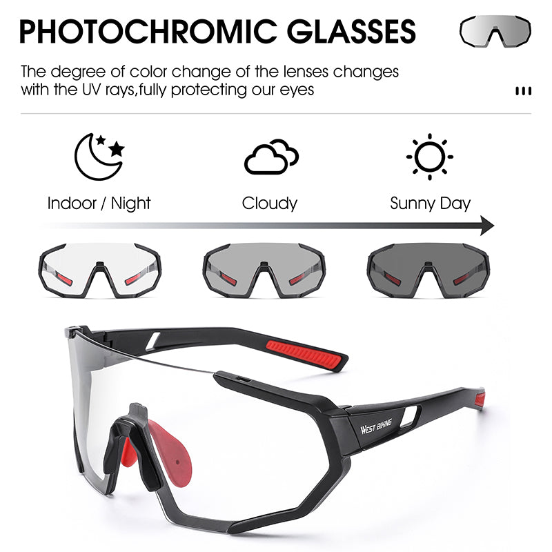 WEST BIKING YP0703148 Photochromic Sports Goggles Men Women Cycling UV Protection Windproof Eyeglasses
