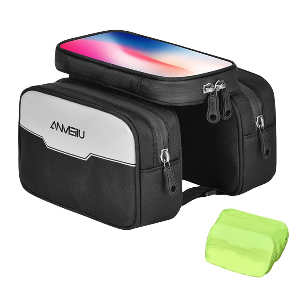 ANMEILU 7029 Bike Front Frame Bag Detachable Touch Screen Phone Pouch Bicycle Top Tube Storage Bag with Rainproof Cover