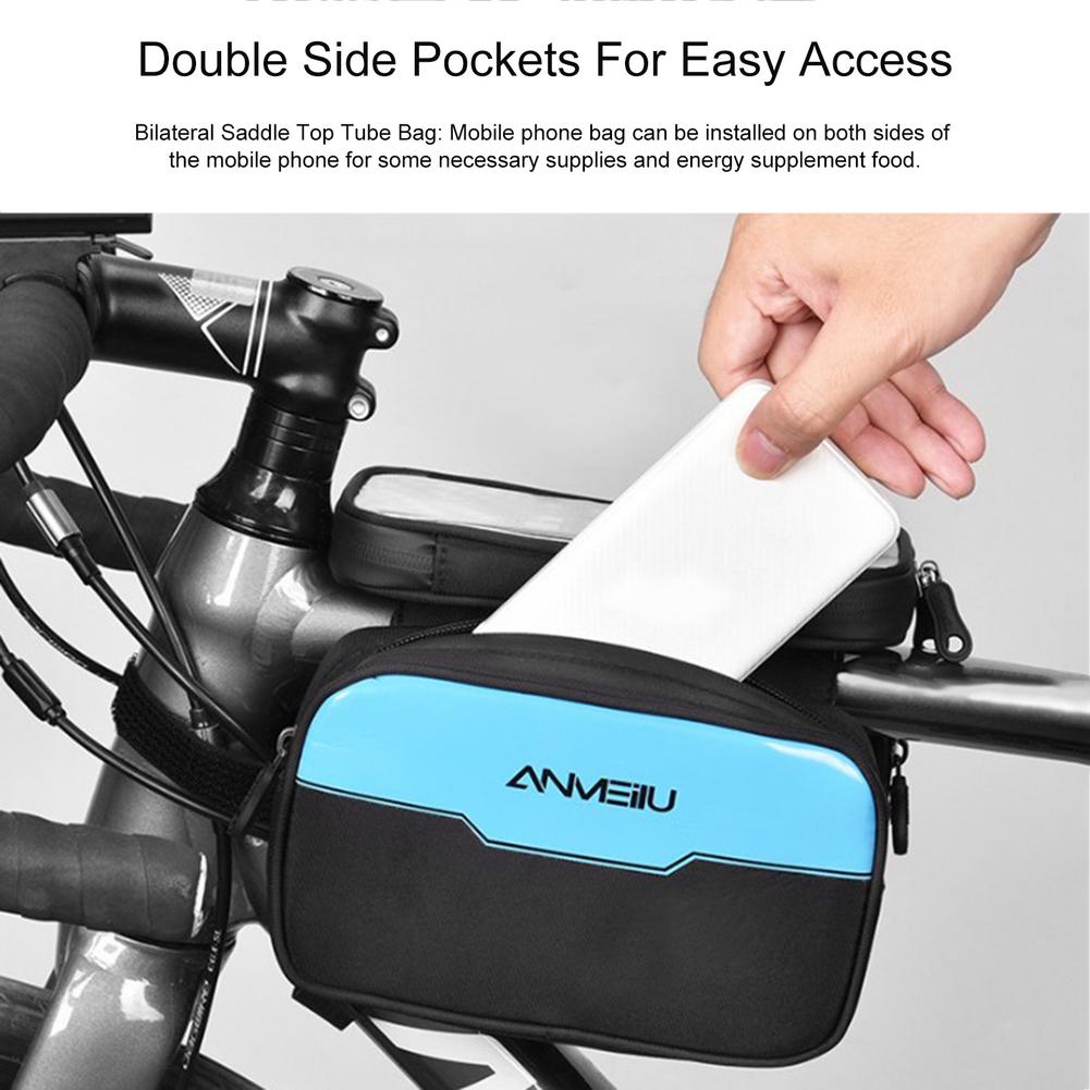 ANMEILU 7029 Bike Front Frame Bag Detachable Touch Screen Phone Pouch Bicycle Top Tube Storage Bag with Rainproof Cover