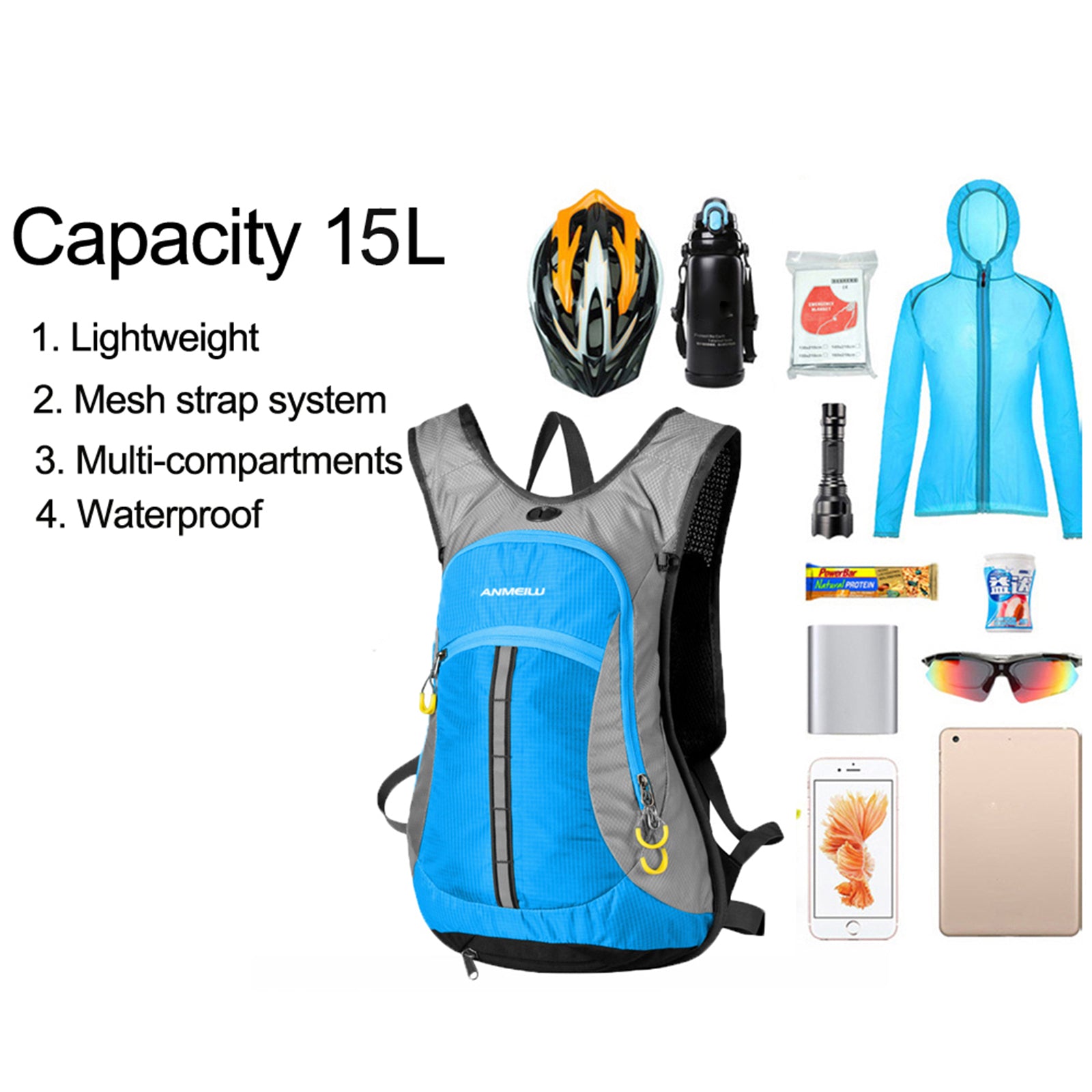 ANMEILU 1008 Sport Backpack 15L Lightweight Backpack Wear-Resistant Backpack Travel Daypack for Women Men