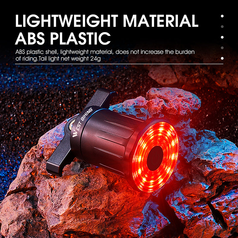 WEST BIKING YP0701317 Seat Cushion/Seat Post Mount USB Charging Bike LED Tail Light Waterproof Smart Brake Induction Cycling Warning Rear Lamp