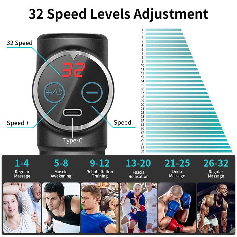 32 Gears Massage Tool Massage Gun Muscle Relaxing Massager with Digital Display Screen