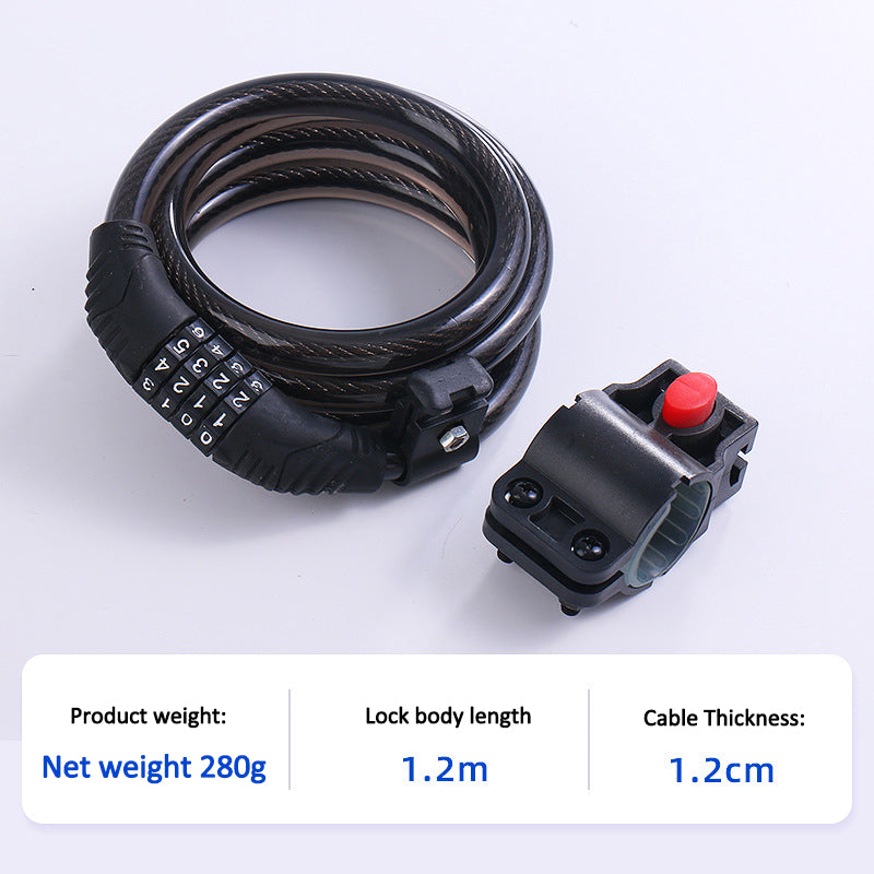 120cm 4 Digit Password Bicycle Steel Cable Security Lock Anti-theft MTB Bike Scooter Combination Code Lock