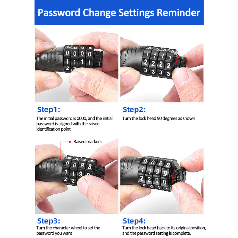 120cm 4 Digit Password Bicycle Steel Cable Security Lock Anti-theft MTB Bike Scooter Combination Code Lock