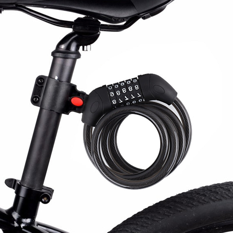 LG7101 125cm Bicycle Steel Cable 5 Digit Password Lock MTB Bike Scooter Anti-theft Combination Code Lock