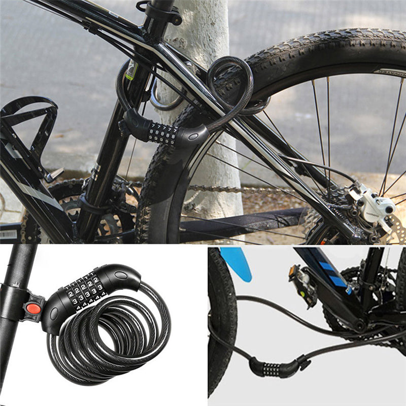 LG7101 125cm Bicycle Steel Cable 5 Digit Password Lock MTB Bike Scooter Anti-theft Combination Code Lock