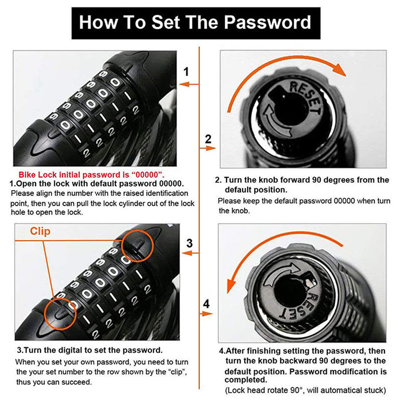 LG7101 125cm Bicycle Steel Cable 5 Digit Password Lock MTB Bike Scooter Anti-theft Combination Code Lock
