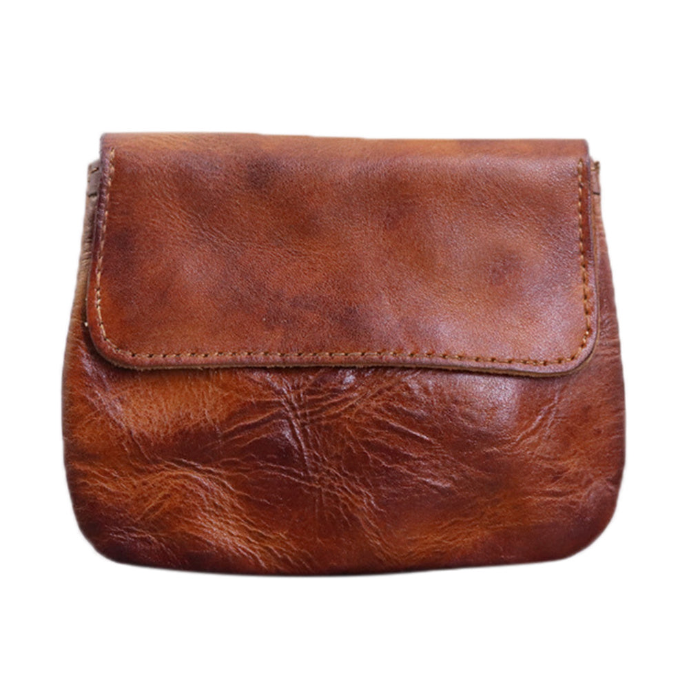 SG633 Vintage Wrinkled Top Layer Cowhide Leather Driver License Keys Holder Card Bag Flap Design Coin Purse