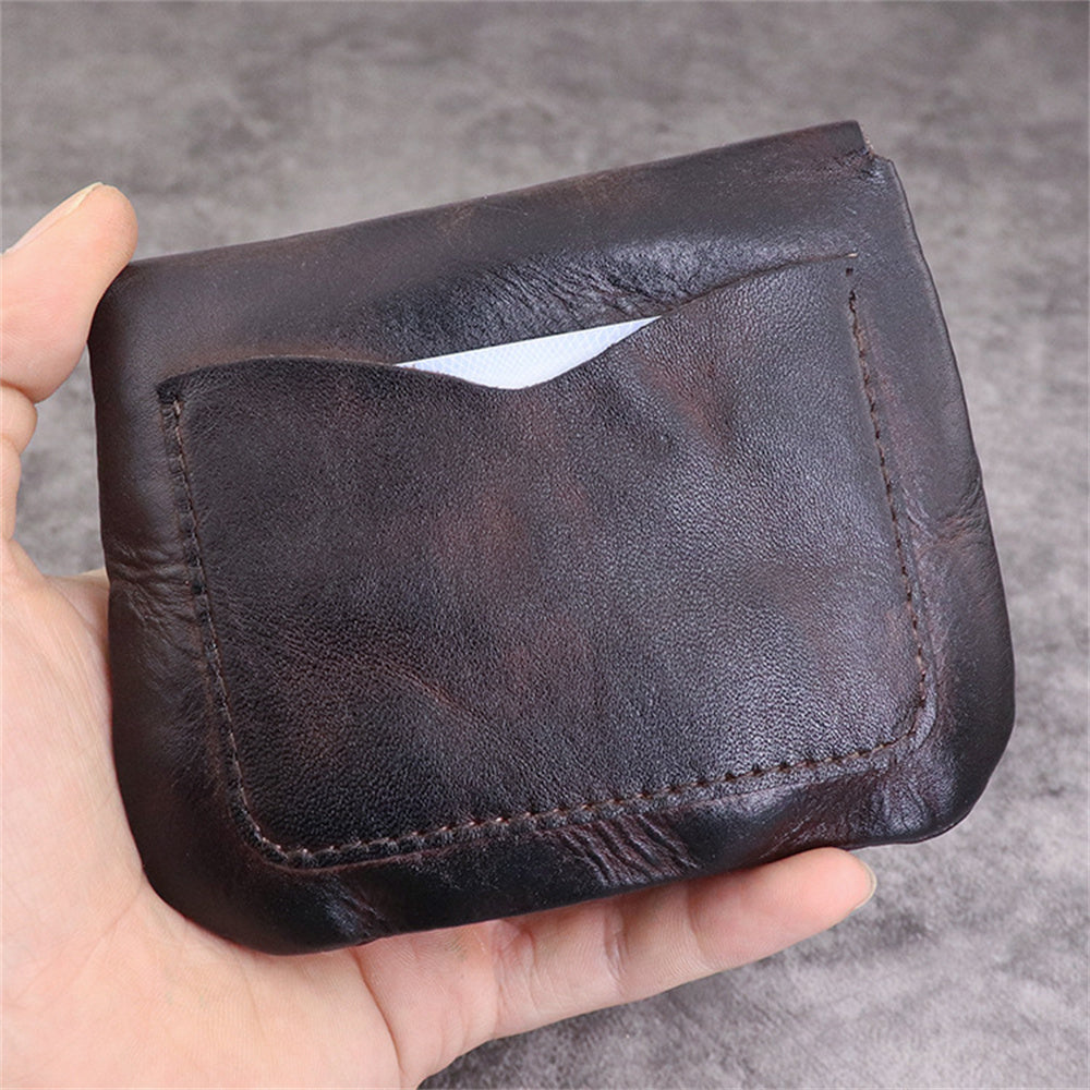 SG633 Vintage Wrinkled Top Layer Cowhide Leather Driver License Keys Holder Card Bag Flap Design Coin Purse