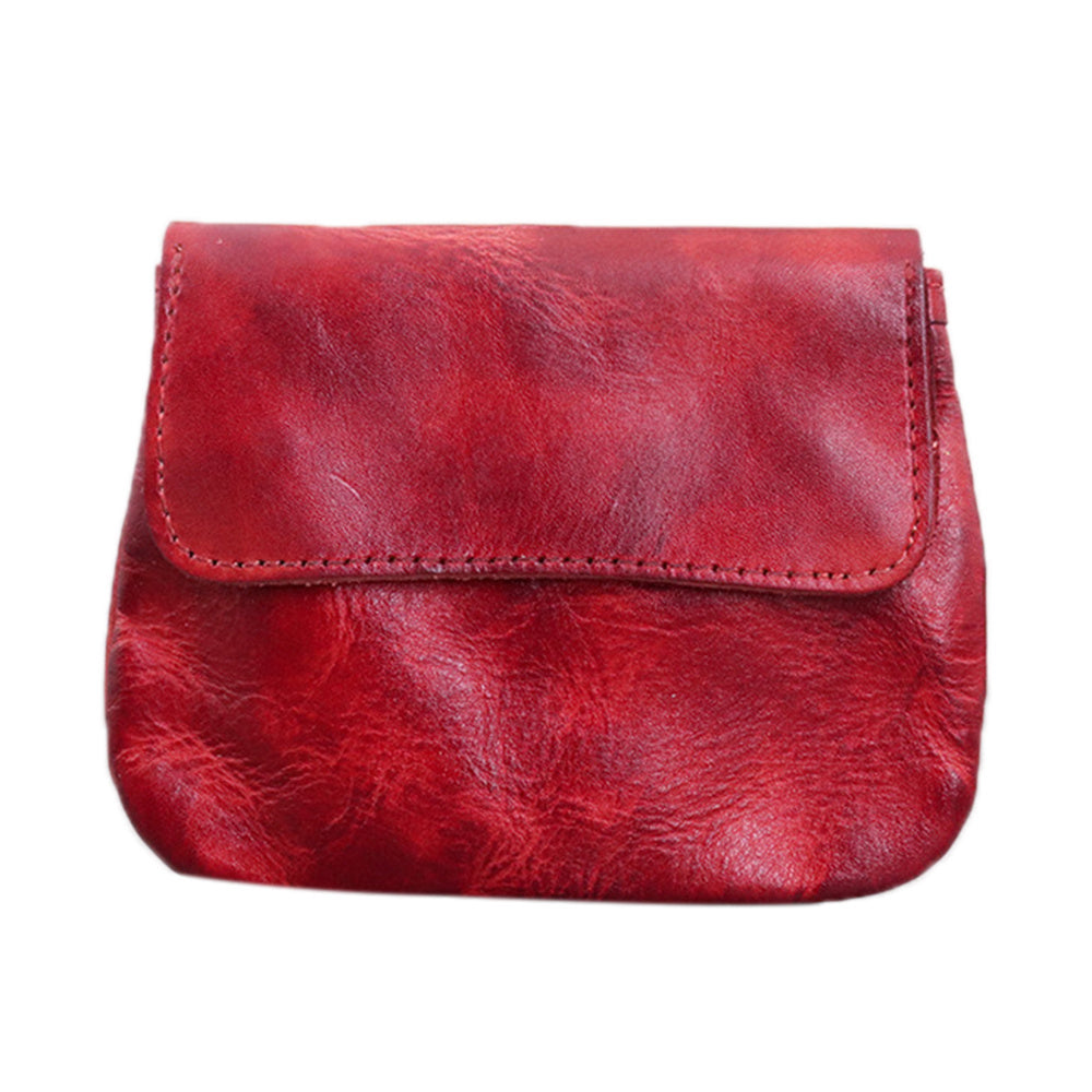 SG633 Vintage Wrinkled Top Layer Cowhide Leather Driver License Keys Holder Card Bag Flap Design Coin Purse