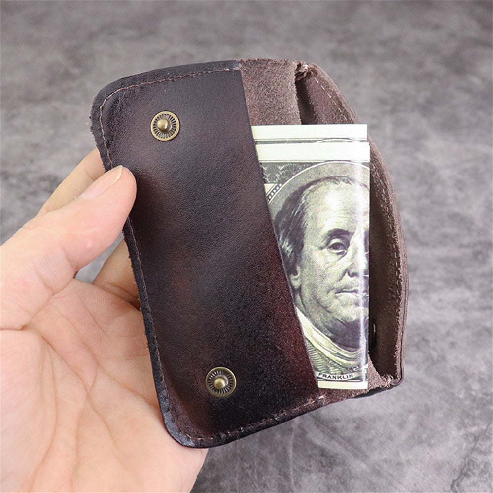 SG633 Vintage Wrinkled Top Layer Cowhide Leather Driver License Keys Holder Card Bag Flap Design Coin Purse