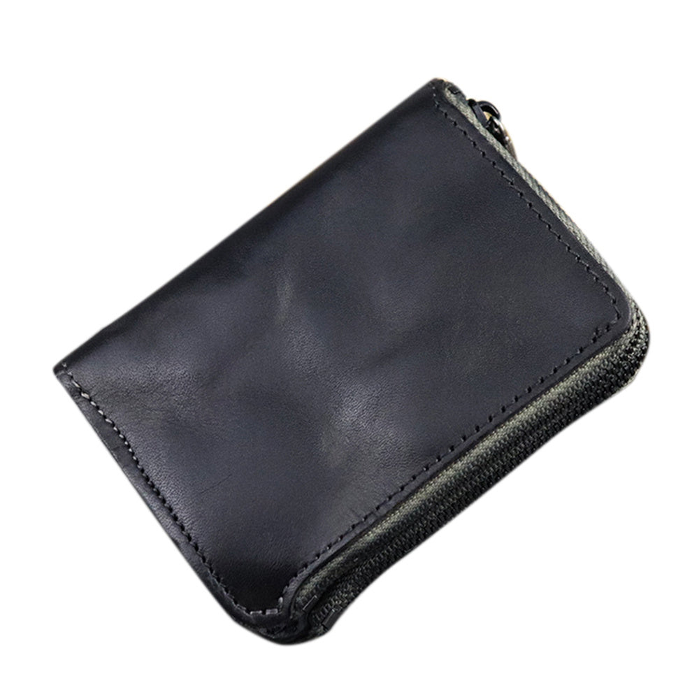 SG604 Double Zipper Short Wallet Retro Wrinkled Top Layer Cowhide Leather Bi-fold Card Holder Coin Purse