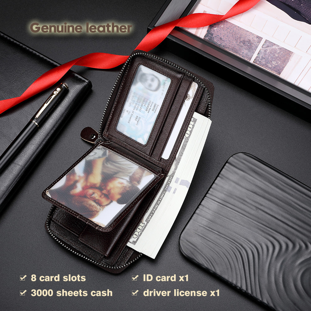 CHANPINCL CLQ375C Genuine Leather Wallet RFID Blocking Card Storage Pouch Cash Money Zipper Carrying Bag