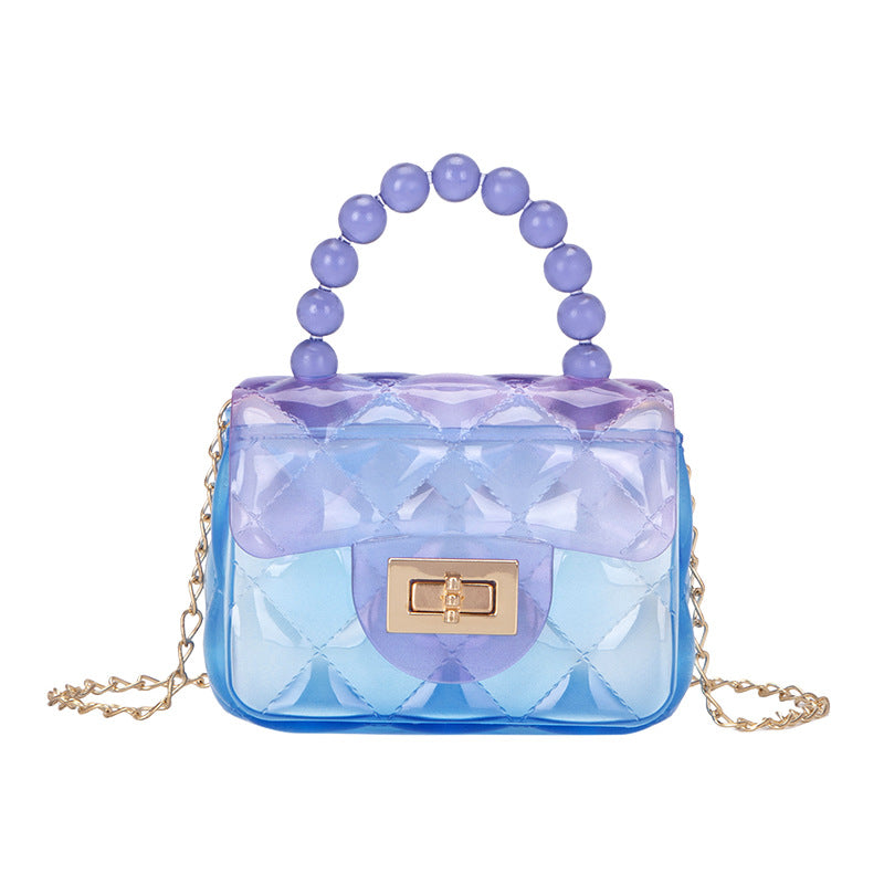 Transparent Shoulder Crossbody Bag Gradient Color Fashion Jelly Purse Small Handbag with Beads Tote Handle