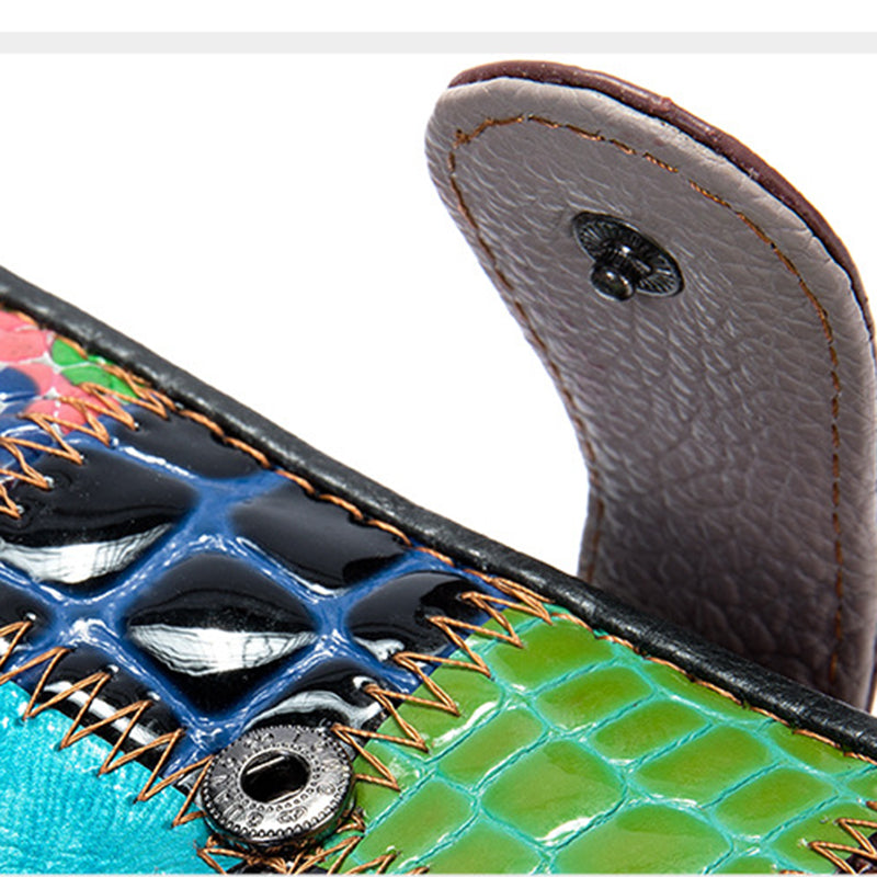 4203 Stylish Women Top Layer Cowhide Leather Wallet Clutch Bag Color Splicing Multi Card Slots Purse