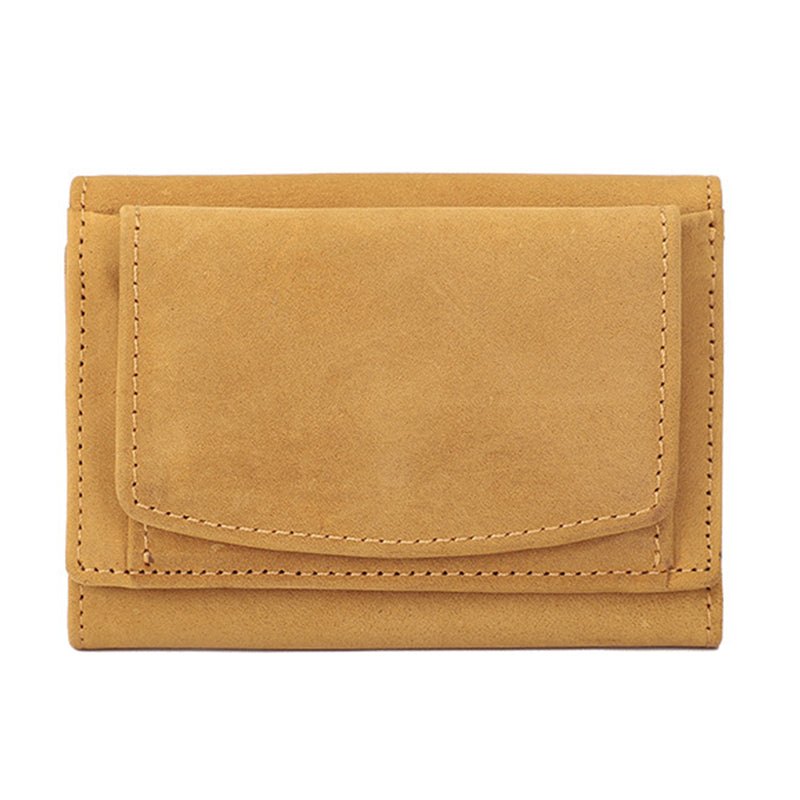 AP249 Cowhide Leather RFID Blocking Card Holder Cash Storage Bag Tri-fold Short Wallet