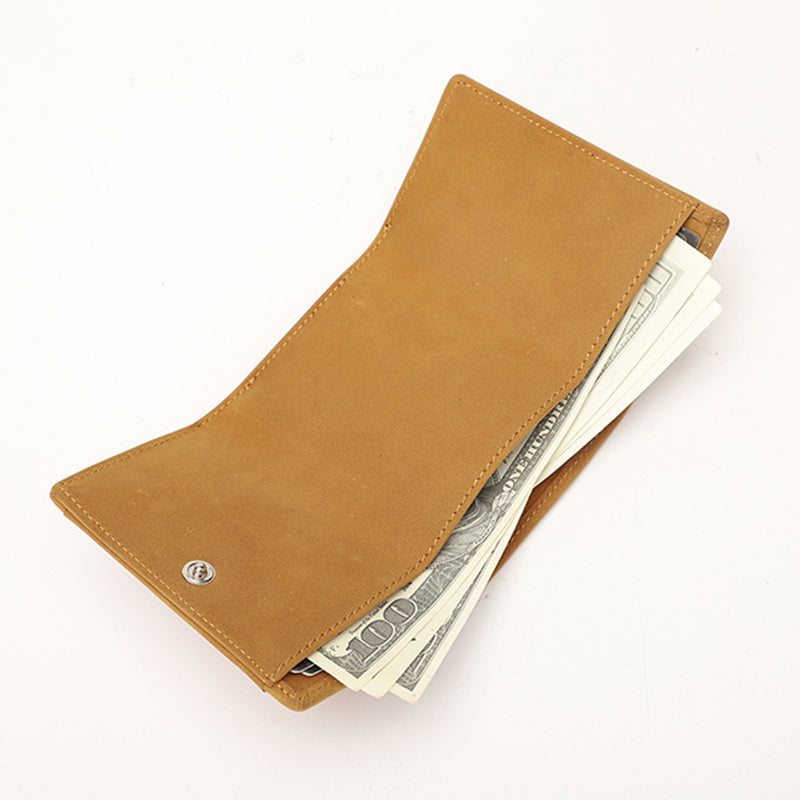 AP249 Cowhide Leather RFID Blocking Card Holder Cash Storage Bag Tri-fold Short Wallet