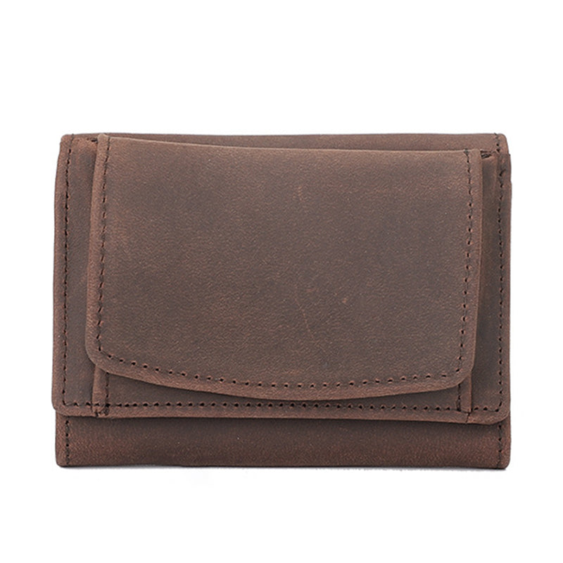 AP249 Cowhide Leather RFID Blocking Card Holder Cash Storage Bag Tri-fold Short Wallet