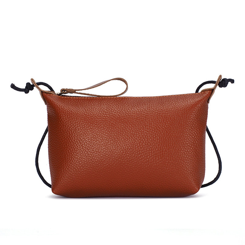 277 Simple Stylish Cowhide Leather Women Crossbody Bag Cosmetic Phone Zipper Carrying Bag
