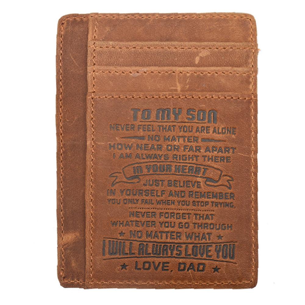 AP156 To My Son Daughter Minimalist Wallet Gift from Dad Mom RFID Blocking Cowhide Leather Front Pocket Card Bag