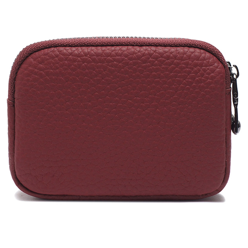 AP202 Dual-Layer Genuine Cowhide Leather Coin Storage Bag Mini Wallet Small Change Pouch Zipper Purse Card Key Holder