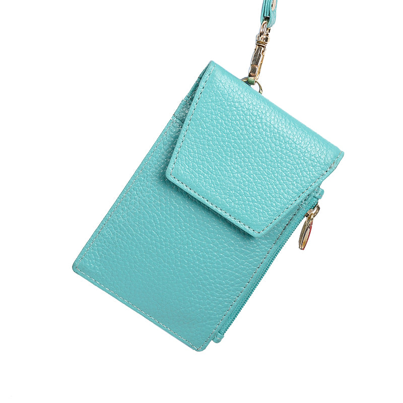 AP95 Portable Cowhide Leather Multifunction Work Card Bus Card Storage Bag Zipper Pocket Design Cards Holder Bag