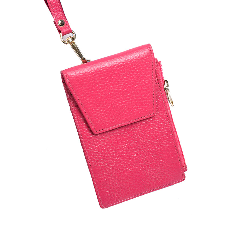 AP95 Portable Cowhide Leather Multifunction Work Card Bus Card Storage Bag Zipper Pocket Design Cards Holder Bag