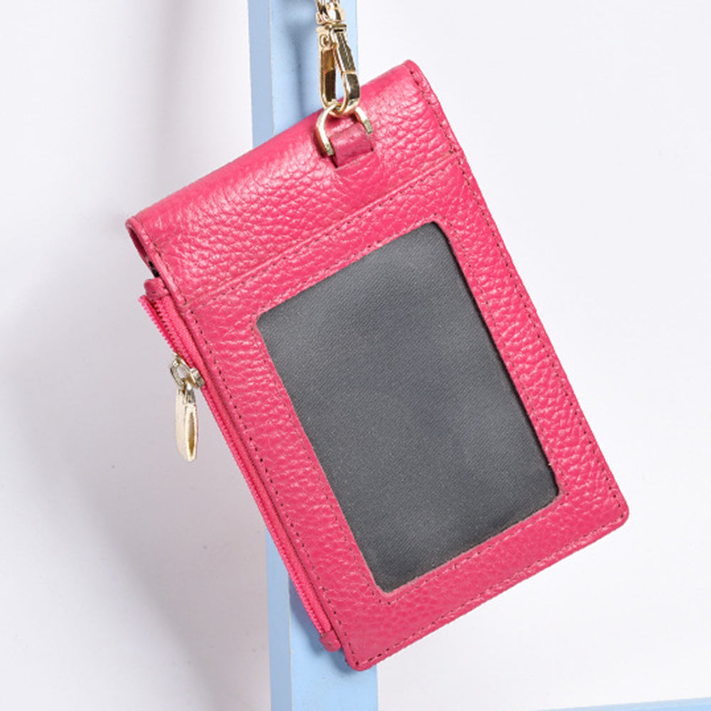 AP95 Portable Cowhide Leather Multifunction Work Card Bus Card Storage Bag Zipper Pocket Design Cards Holder Bag