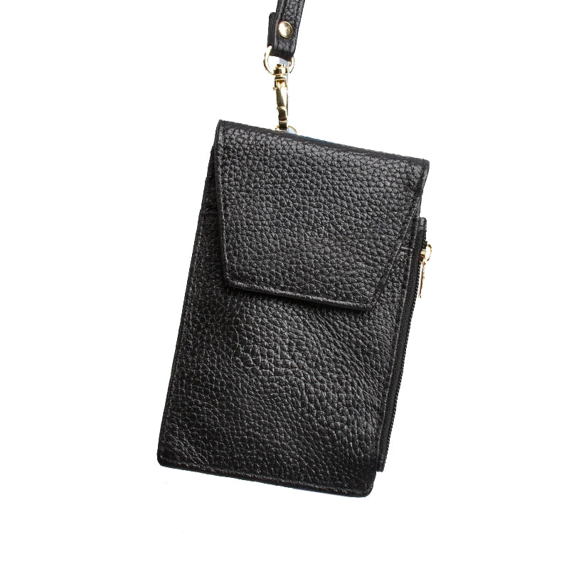 AP95 Portable Cowhide Leather Multifunction Work Card Bus Card Storage Bag Zipper Pocket Design Cards Holder Bag