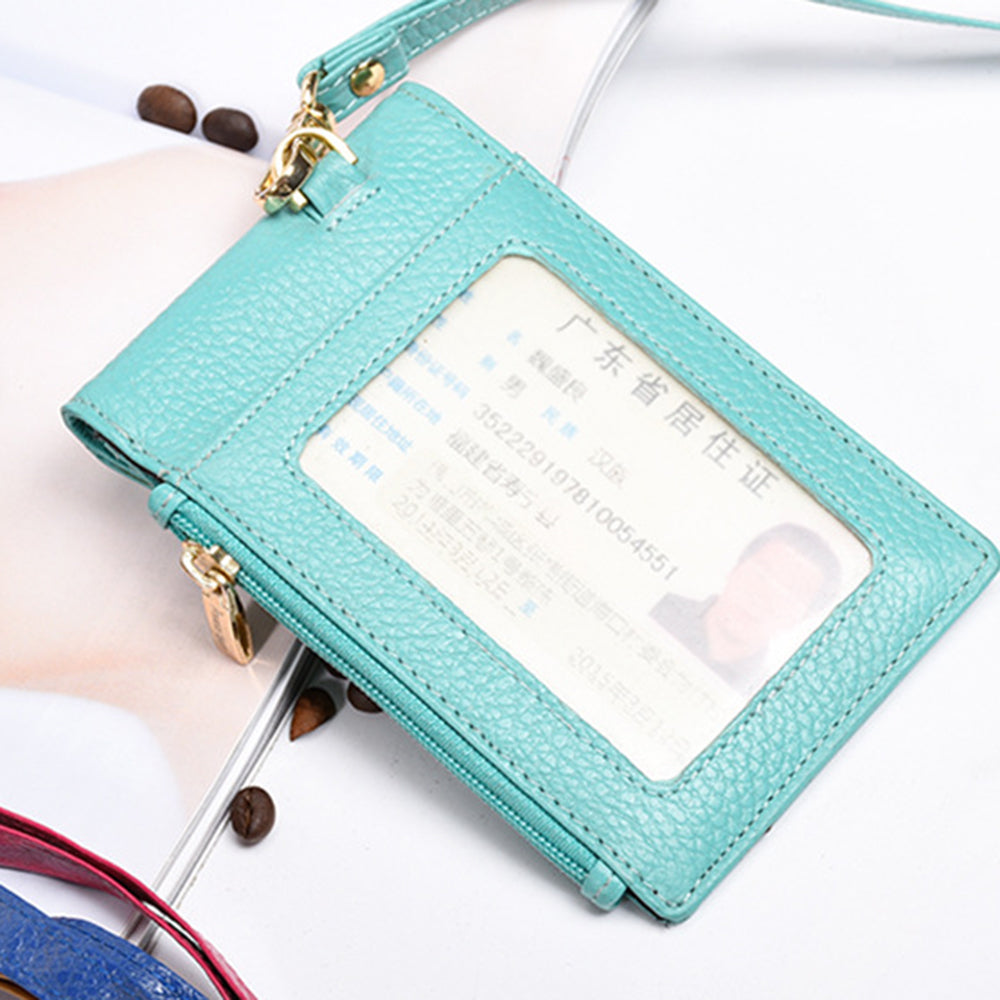 AP95 Portable Cowhide Leather Multifunction Work Card Bus Card Storage Bag Zipper Pocket Design Cards Holder Bag