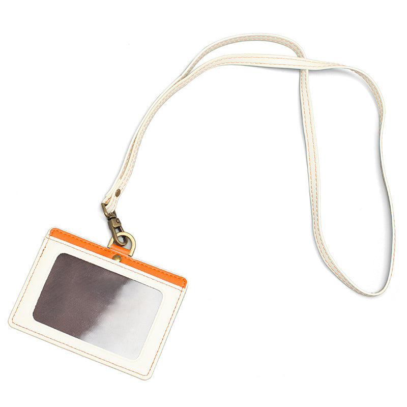 AP175 Card Slot Design Cowhide Leather Work Permit Holder with Removable Neck Strap